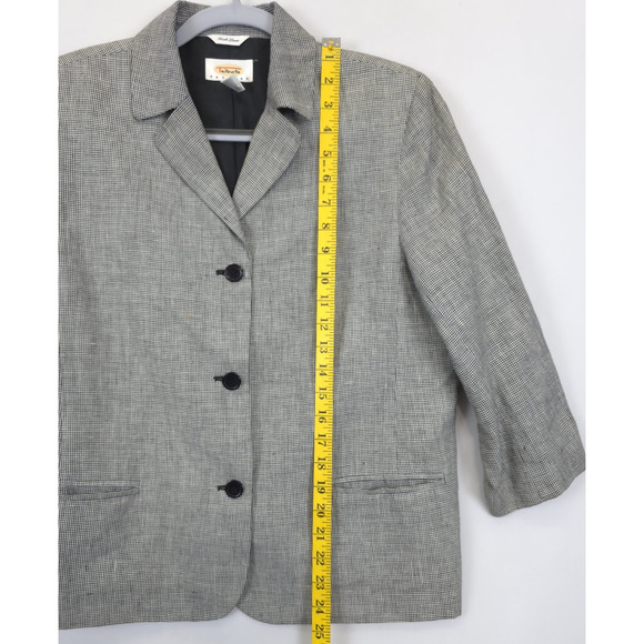 Talbots Irish Linen Houndstooth Blazer Jacket Women 12P Academia Preppy,o9ml - Picture 4 of 13